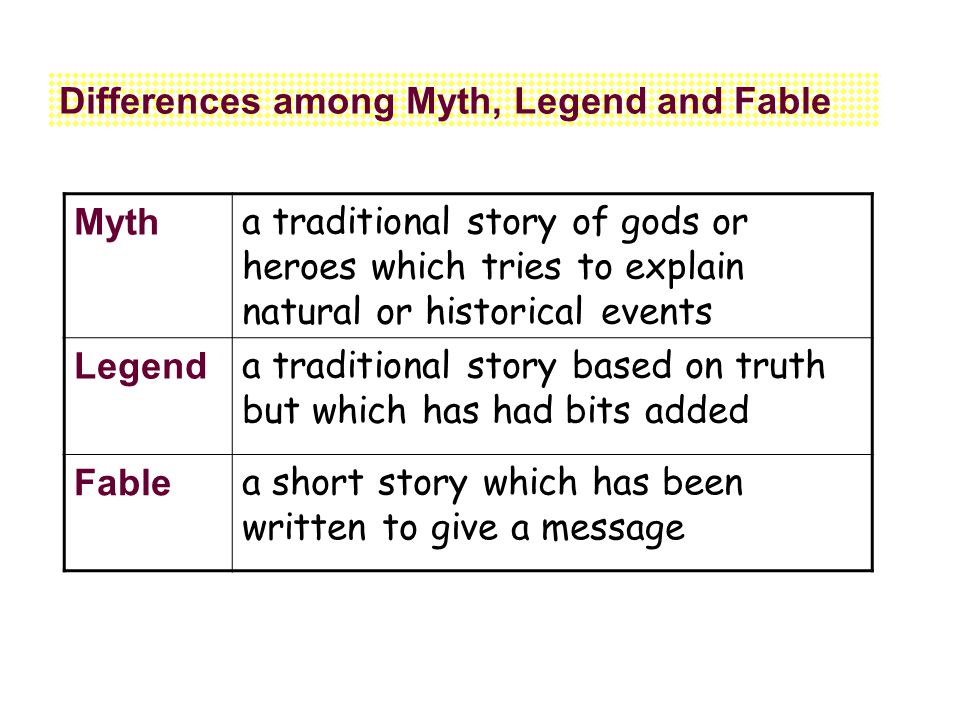 Myth, Legends and Fables – Sexto 1 to 1