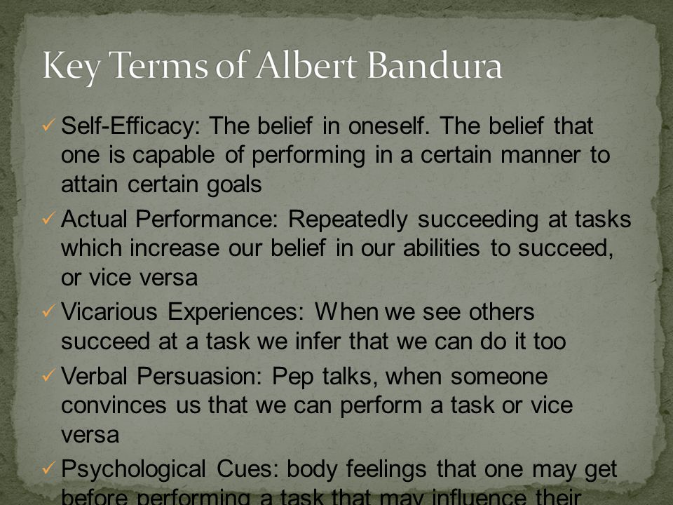Self-Efficacy: The belief in oneself.