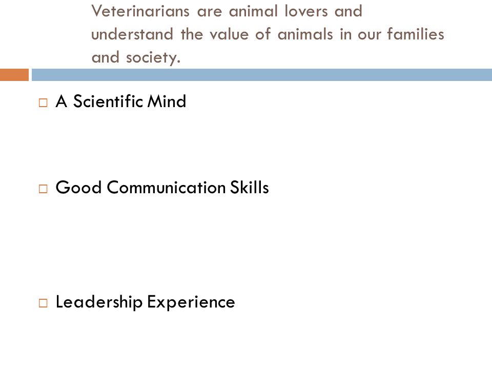 Veterinarians are animal lovers and understand the value of animals in our families and society.