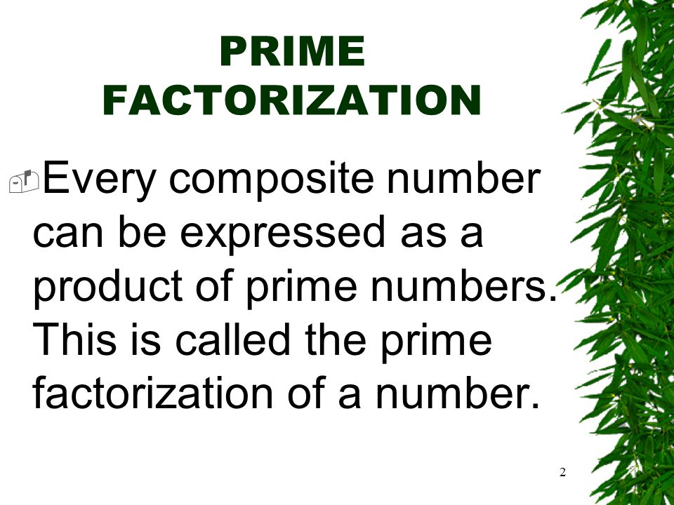 2  Every composite number can be expressed as a product of prime numbers.