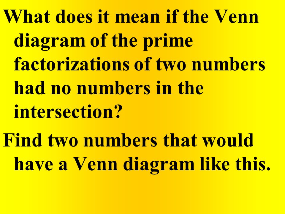 What does it mean if the Venn diagram of the prime factorizations of two numbers had no numbers in the intersection.