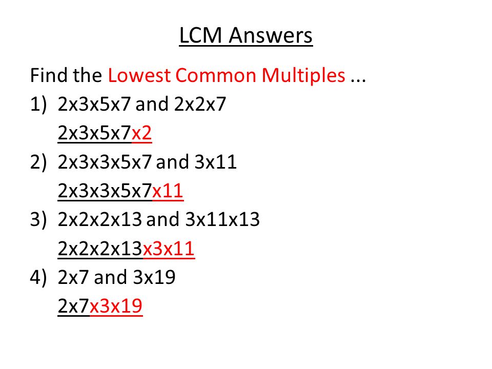 LCM Answers Find the Lowest Common Multiples...