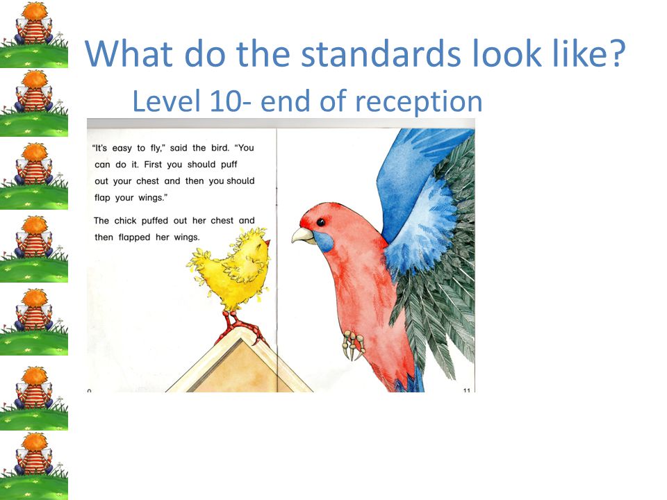What do the standards look like Level 10- end of reception