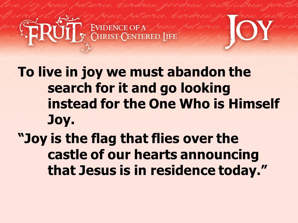 To live in joy we must abandon the search for it and go looking instead for the One Who is Himself Joy.