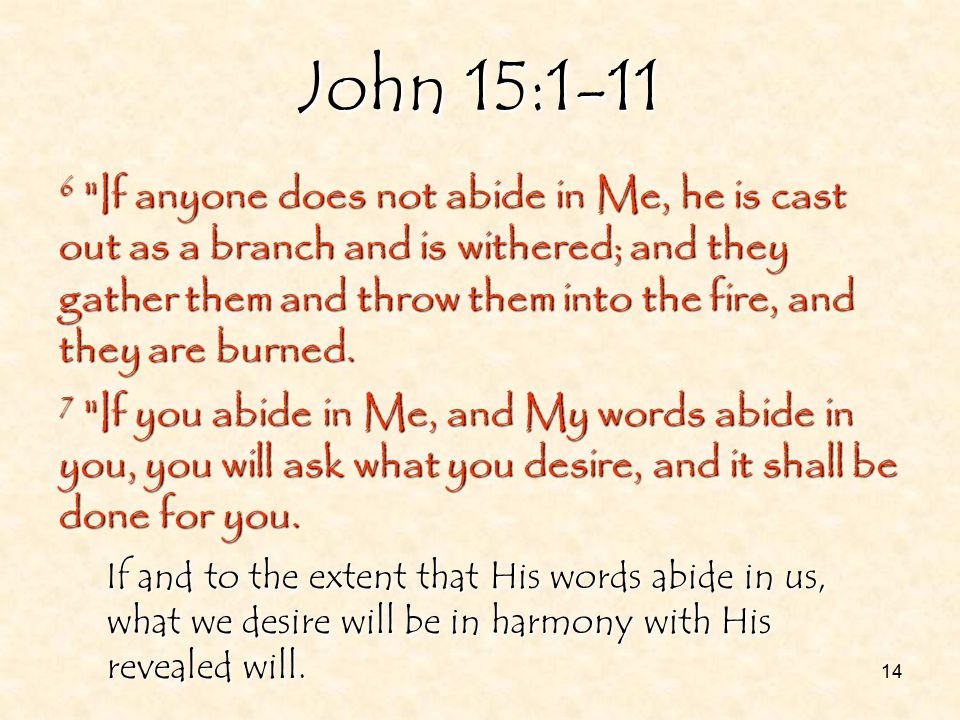 14 John 15: If anyone does not abide in Me, he is cast out as a branch and is withered; and they gather them and throw them into the fire, and they are burned.
