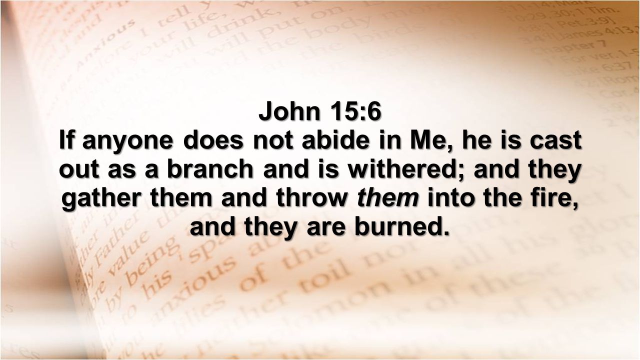 John 15:6 If anyone does not abide in Me, he is cast out as a branch and is withered; and they gather them and throw them into the fire, and they are burned.