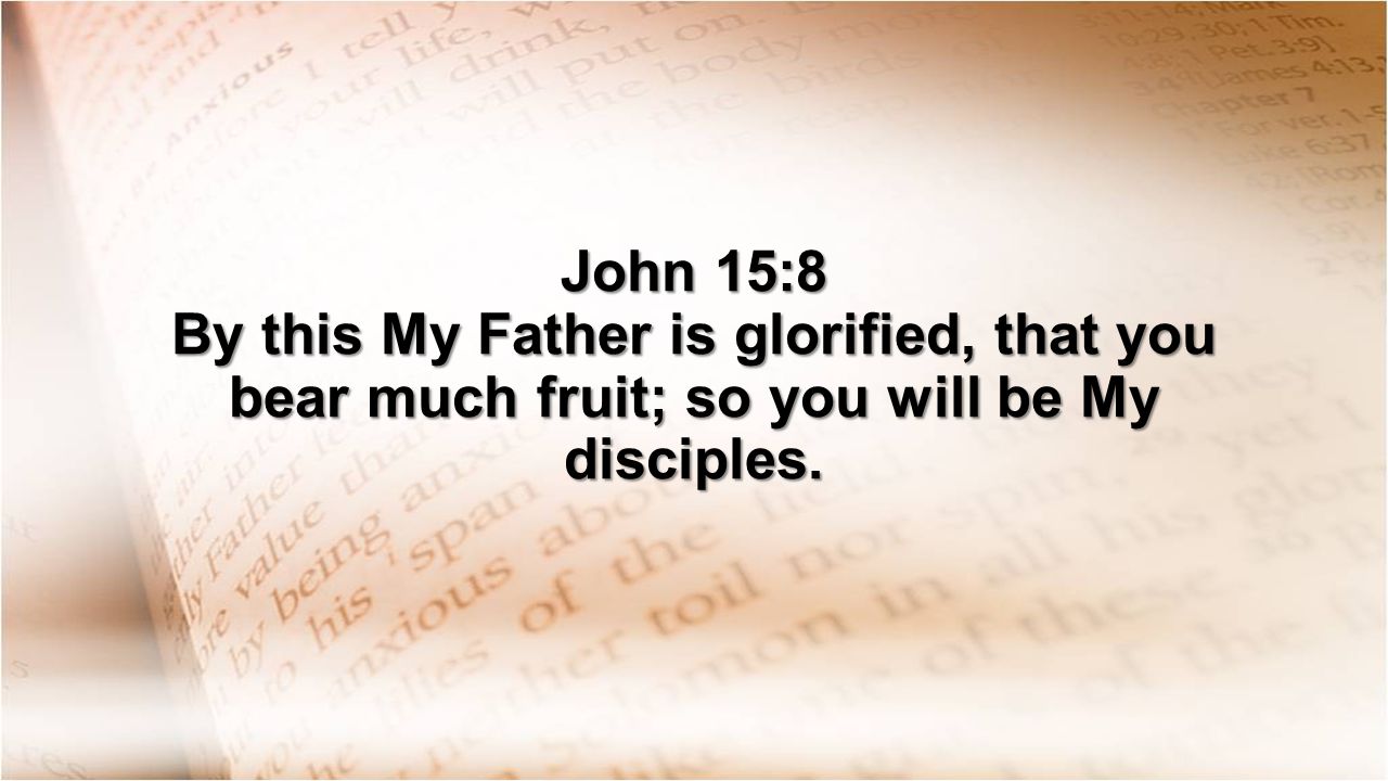 John 15:8 By this My Father is glorified, that you bear much fruit; so you will be My disciples.