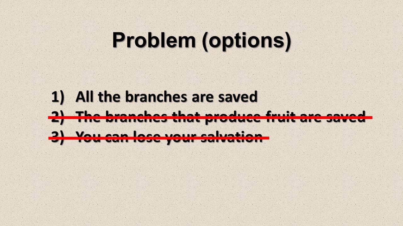 Problem (options) 1)All the branches are saved 2)The branches that produce fruit are saved 3)You can lose your salvation