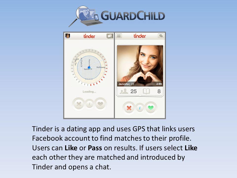 Tinder is a dating app and uses GPS that links users Facebook account to find matches to their profile.