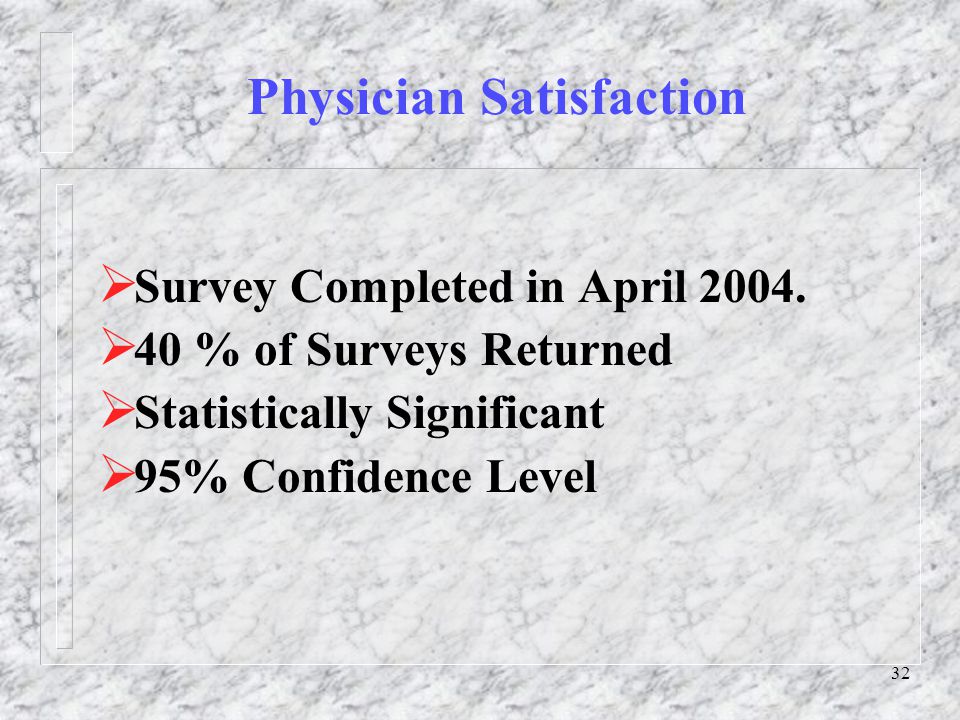32 Physician Satisfaction  Survey Completed in April 2004.