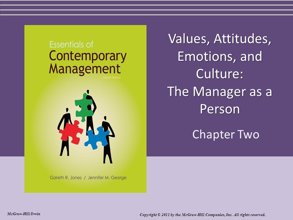 Values, Attitudes, Emotions, and Culture: The Manager as a Person Chapter Two Copyright © 2011 by the McGraw-Hill Companies, Inc.