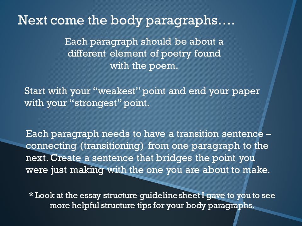 Next come the body paragraphs….