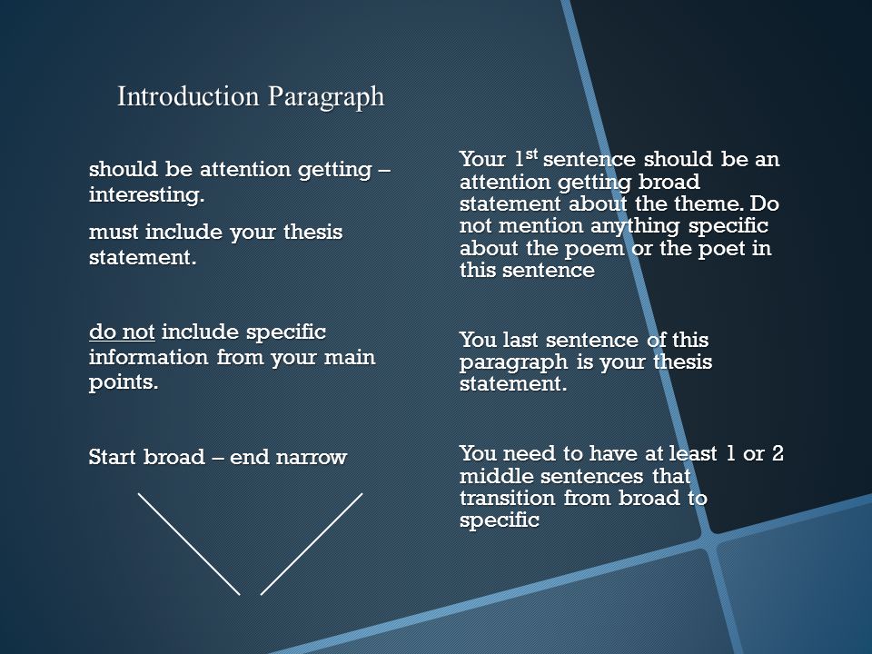 Introduction Paragraph should be attention getting – interesting.
