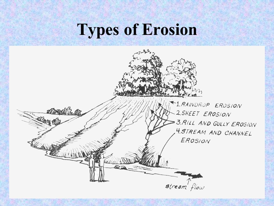 Erosion: Removal & Loss of soil by the Action of Water (and ice, gravity, & wind) Sedimentation: Settling Out of Soil Particles Which are Transported by Water.