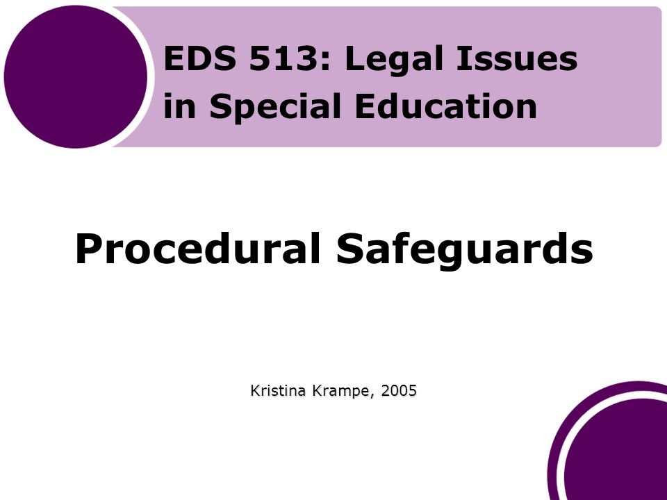 Procedural Safeguards Kristina Krampe, 2005 EDS 513: Legal Issues in Special Education