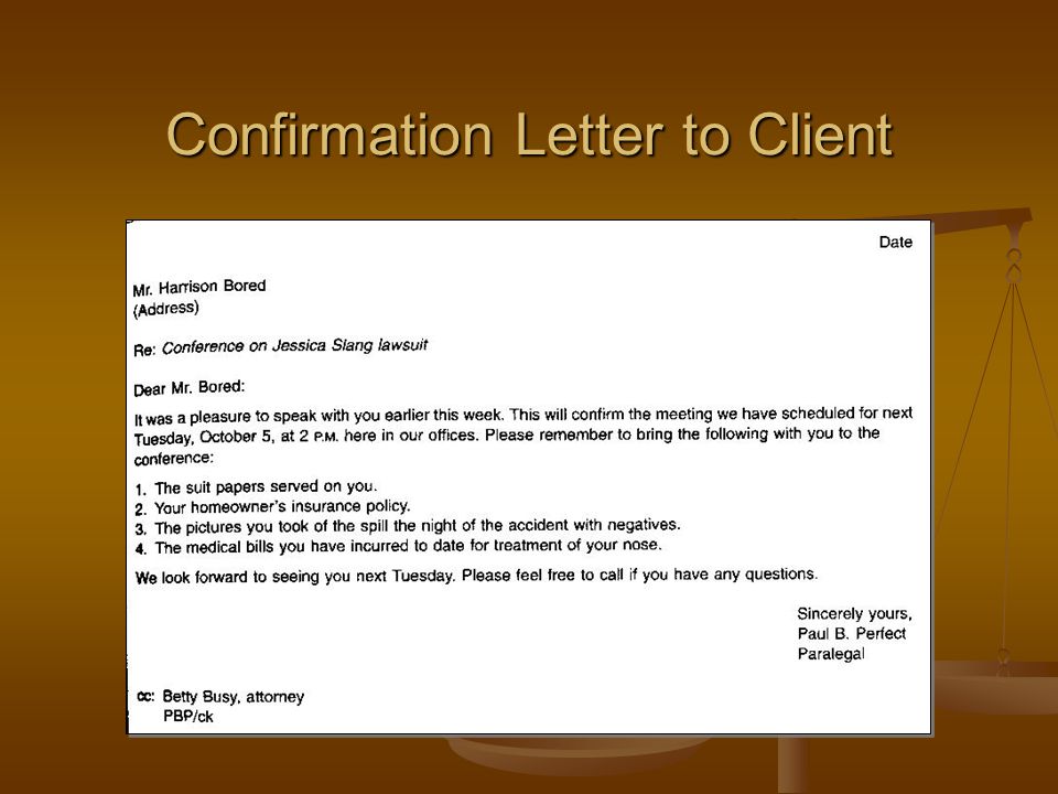 Confirmation Letter to Client