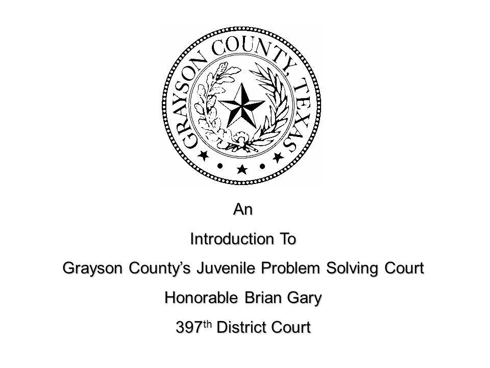 An Introduction To Grayson County’s Juvenile Problem Solving Court Honorable Brian Gary 397 th District Court
