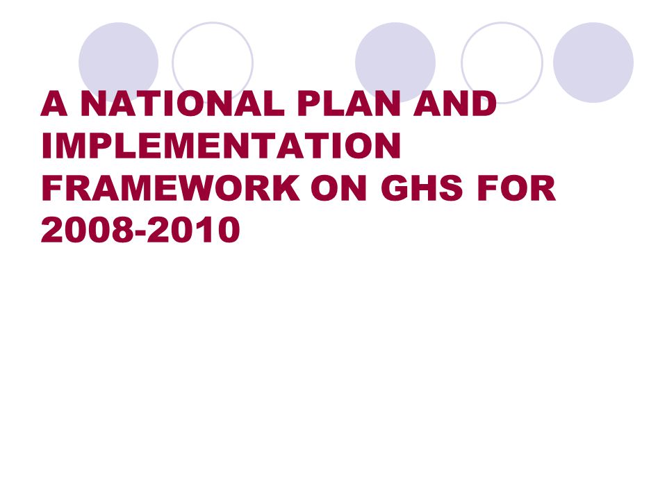 A NATIONAL PLAN AND IMPLEMENTATION FRAMEWORK ON GHS FOR