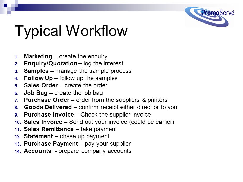 Typical Workflow 1. Marketing – create the enquiry 2.