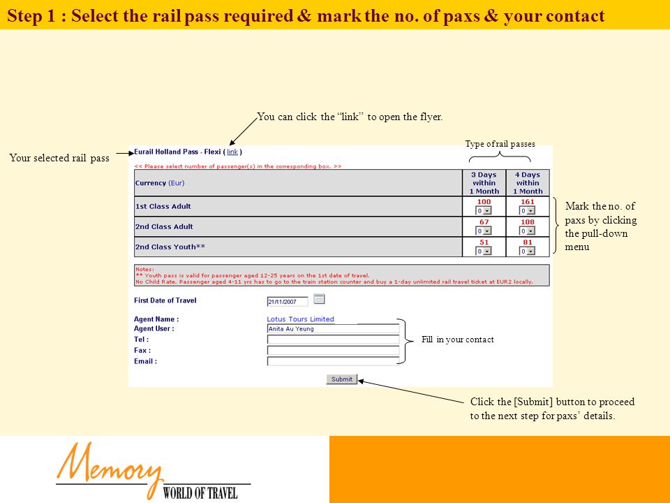 Step 1 : Select the rail pass required & mark the no.