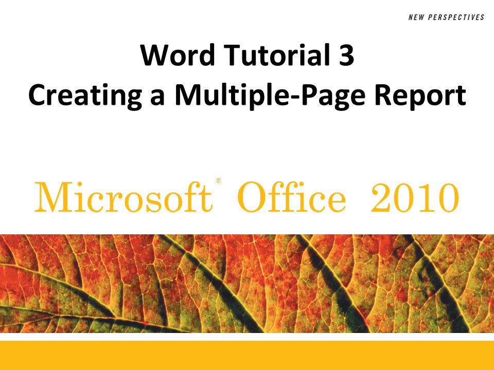 ® Microsoft Office 2010 Word Tutorial 3 Creating a Multiple-Page Report