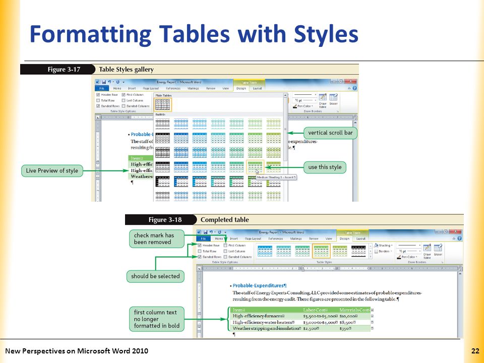 XP Formatting Tables with Styles New Perspectives on Microsoft Word
