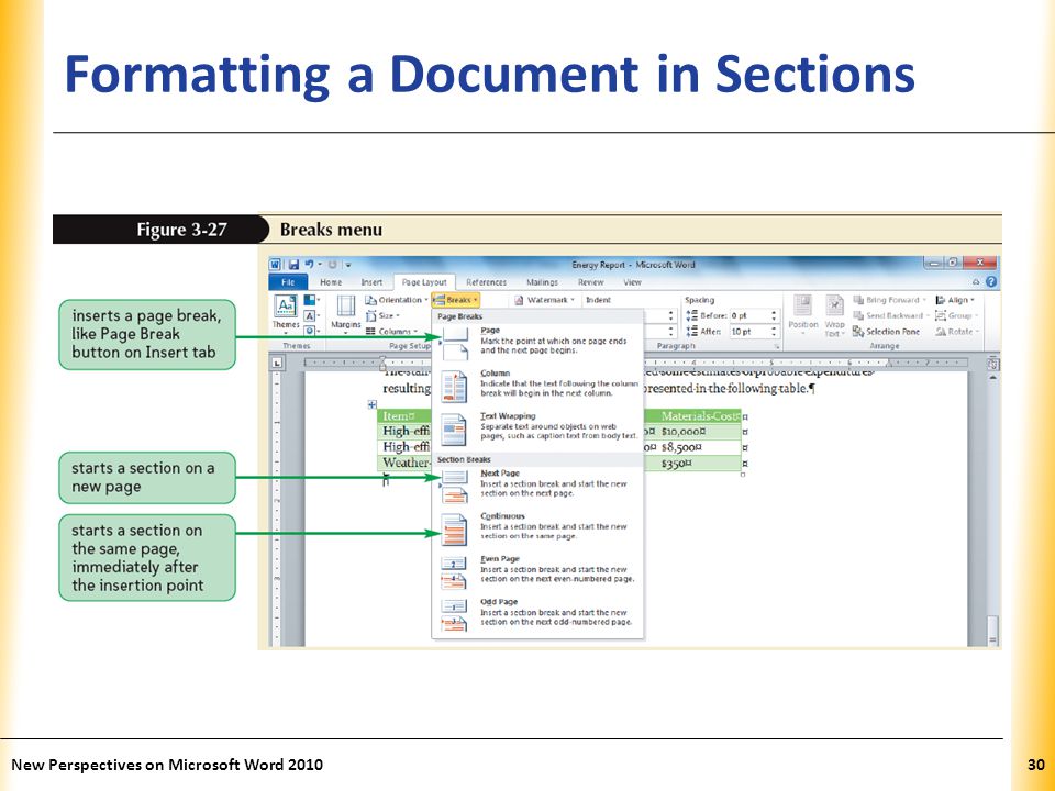 XP Formatting a Document in Sections New Perspectives on Microsoft Word