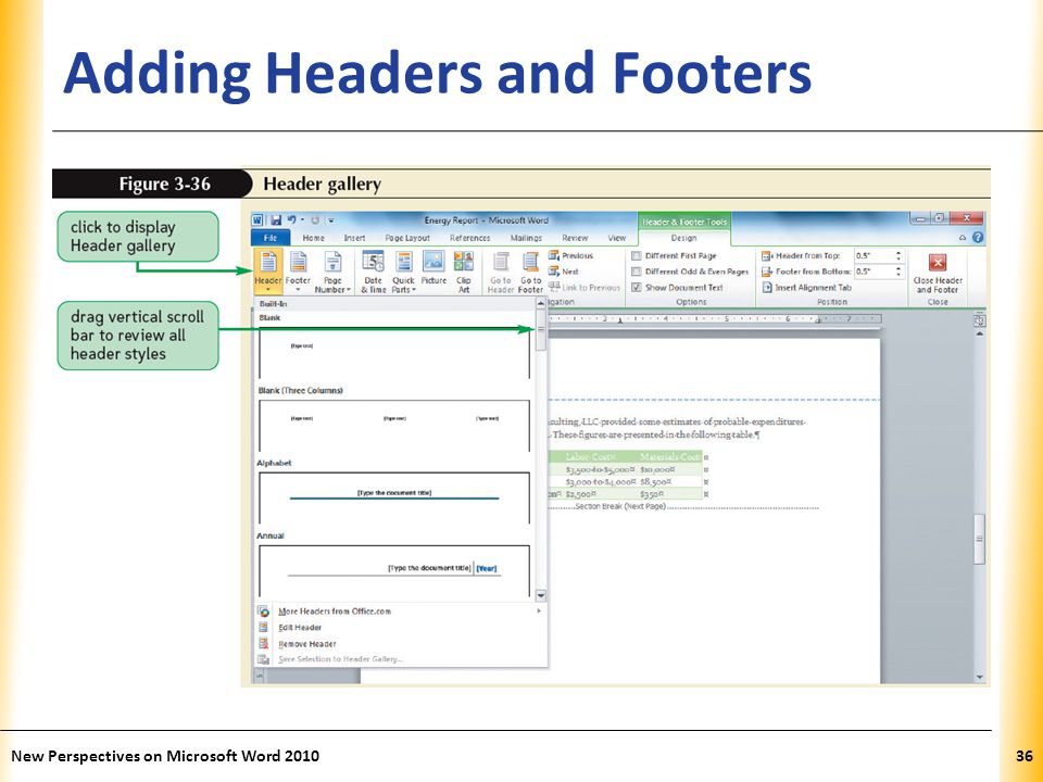 XP Adding Headers and Footers New Perspectives on Microsoft Word