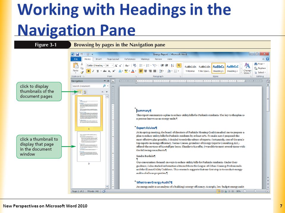 XP Working with Headings in the Navigation Pane New Perspectives on Microsoft Word 20107