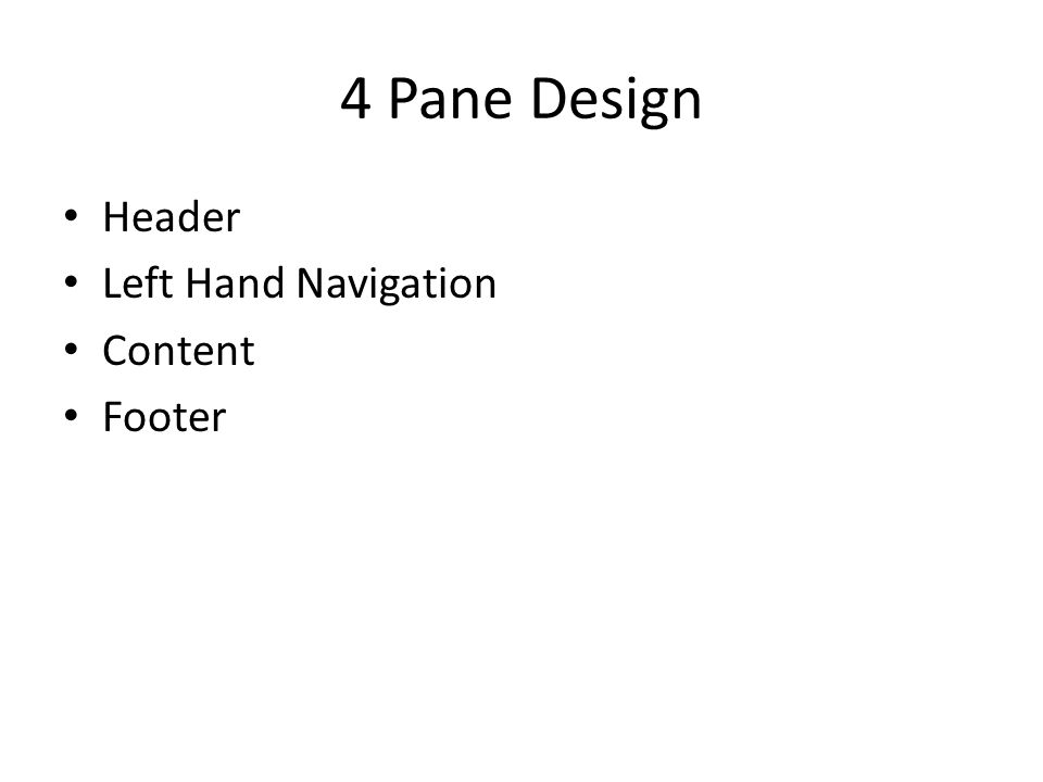 4 Pane Design Header Left Hand Navigation Content Footer