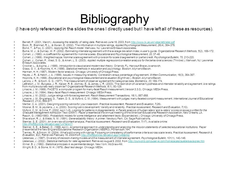 Bibliography (I have only referenced in the slides the ones I directly used but I have left all of these as resources).