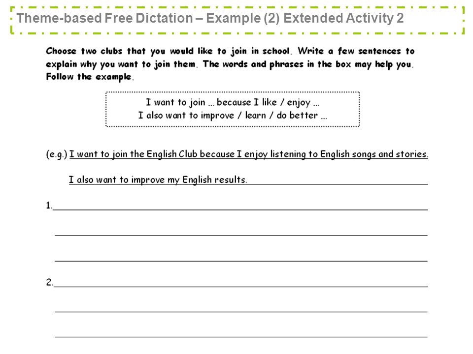 Theme-based Free Dictation – Example (2) Extended Activity 2