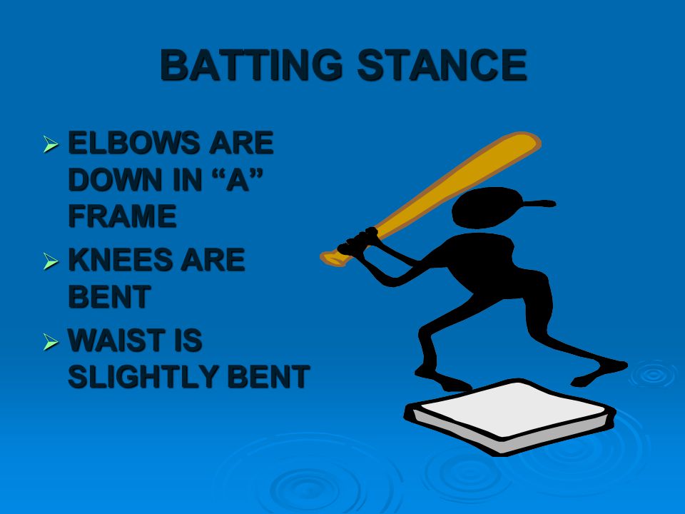 BATTING GRIP  GRIP AS THOUGH YOU WERE CHOPPING WOOD  FIRM GRIP BUT DO NOT LET BAT REST ON PALMS  ALIGN KNUCKLES