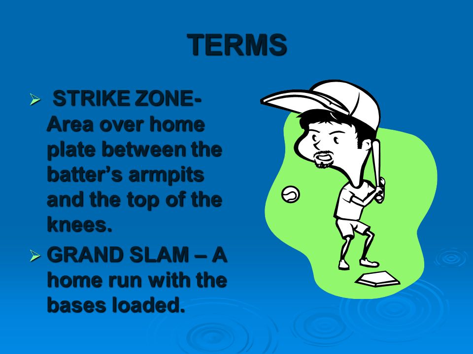 TERMS CONTINUED  HOME RUN – Batter hits the ball and gets home safely.