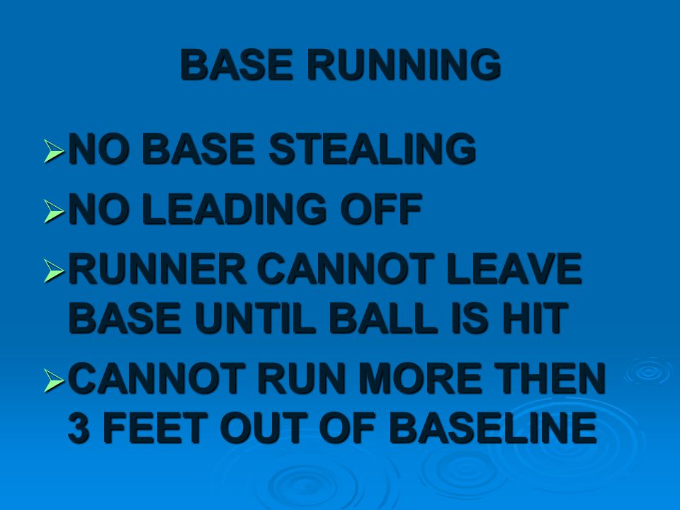A PLAYER IS OUT WHEN:  HE HAS THREE STRIKES  A FLY BALL IS CAUGHT (FOUL OR FAIR)  TAGGED OUT BEFORE REACHING BASE