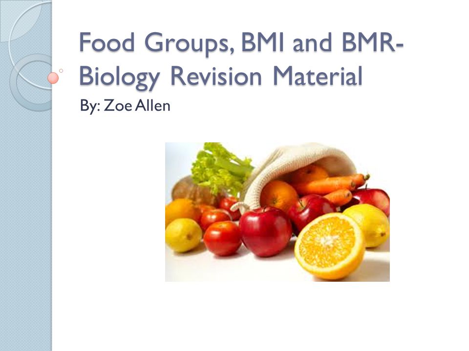 Food Groups, BMI and BMR- Biology Revision Material By: Zoe Allen