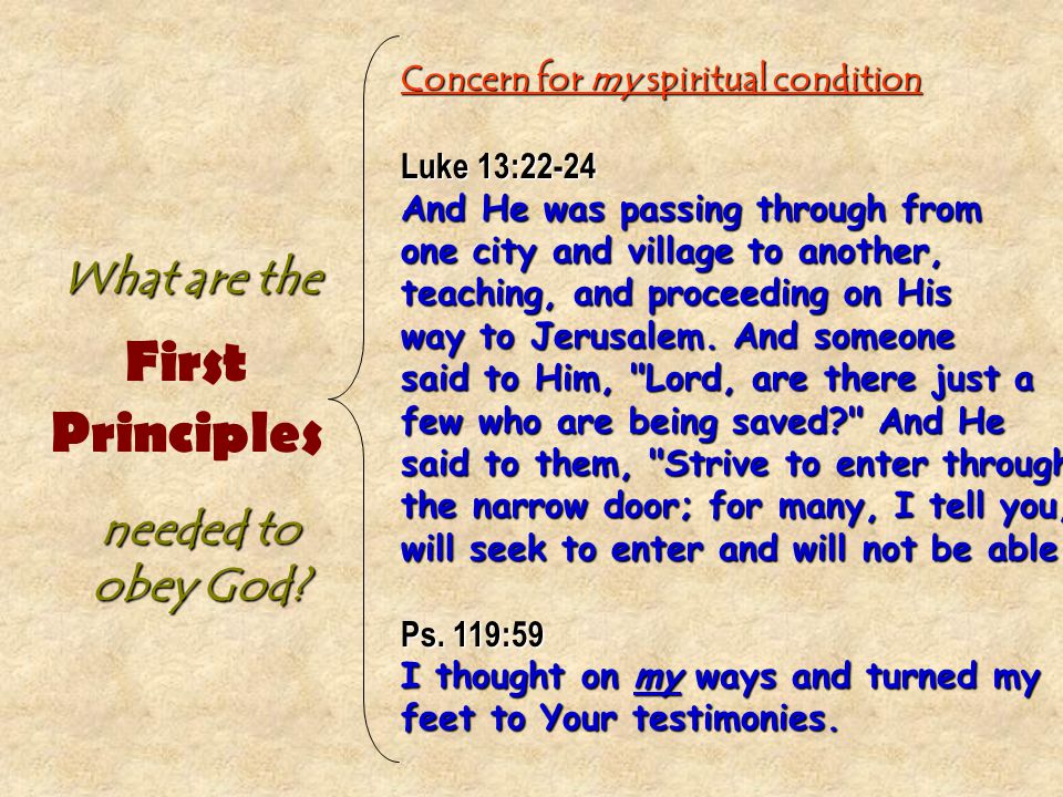 Concern for my spiritual condition Luke 13:22-24 And He was passing through from one city and village to another, teaching, and proceeding on His way to Jerusalem.