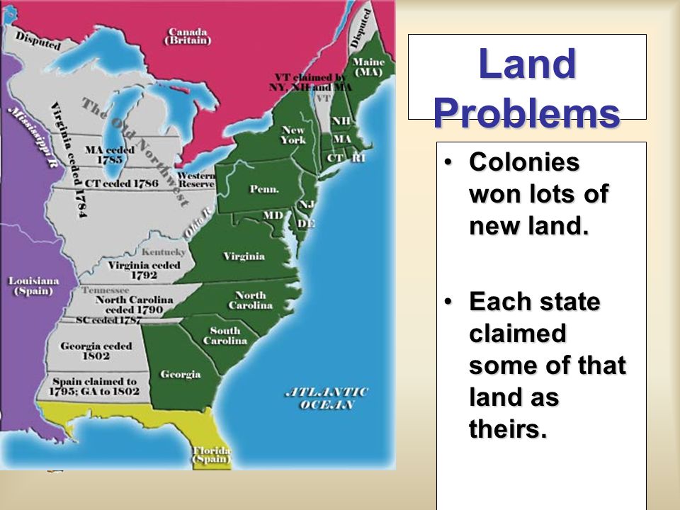 Land Problems Colonies won lots of new land.Colonies won lots of new land.