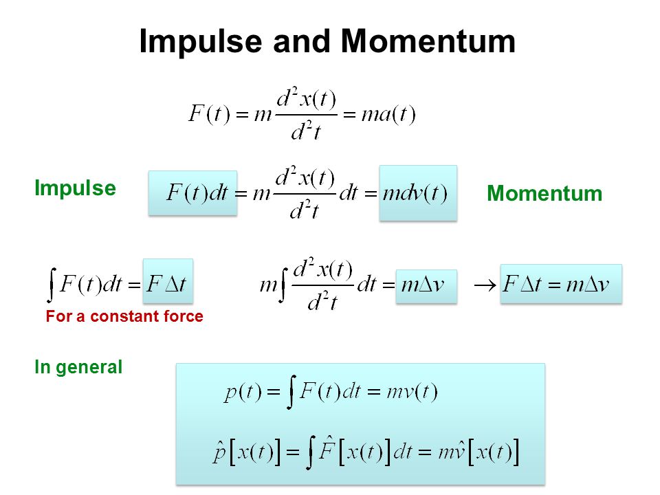 Impulse and Momentum Momentum Impulse In general For a constant force