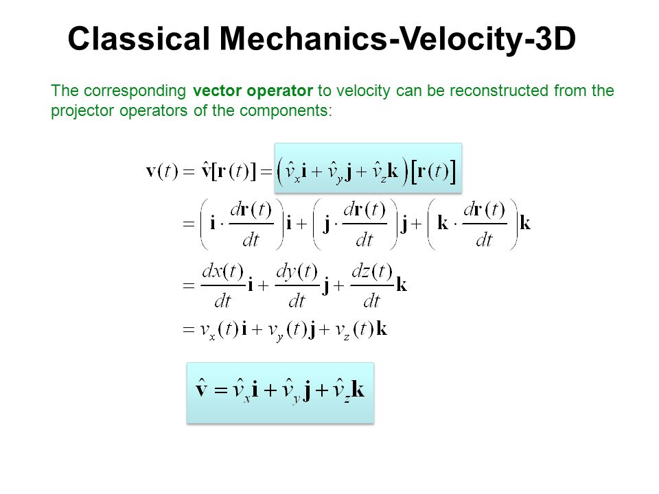 The corresponding vector operator to velocity can be reconstructed from the projector operators of the components: