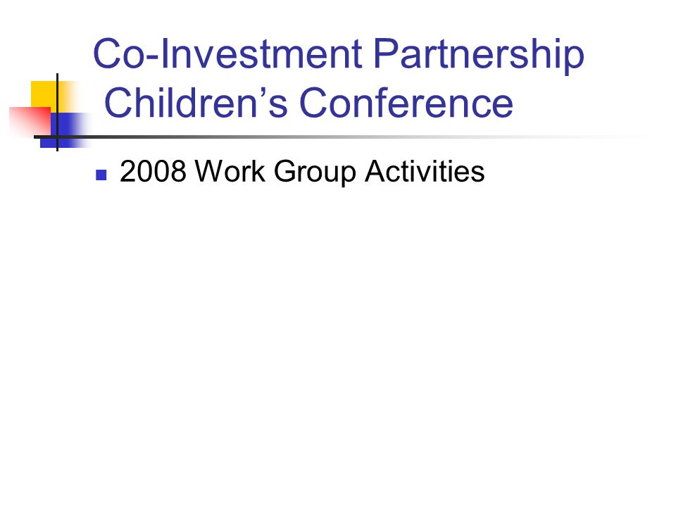 Co-Investment Partnership Children’s Conference 2008 Work Group Activities