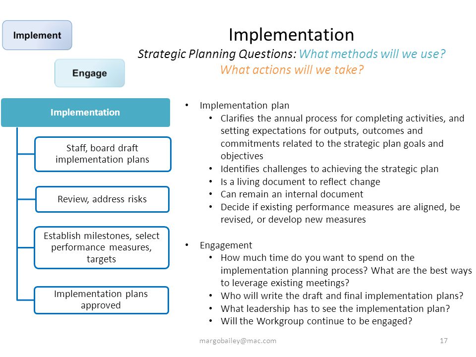 Implementation Strategic Planning Questions: What methods will we use.
