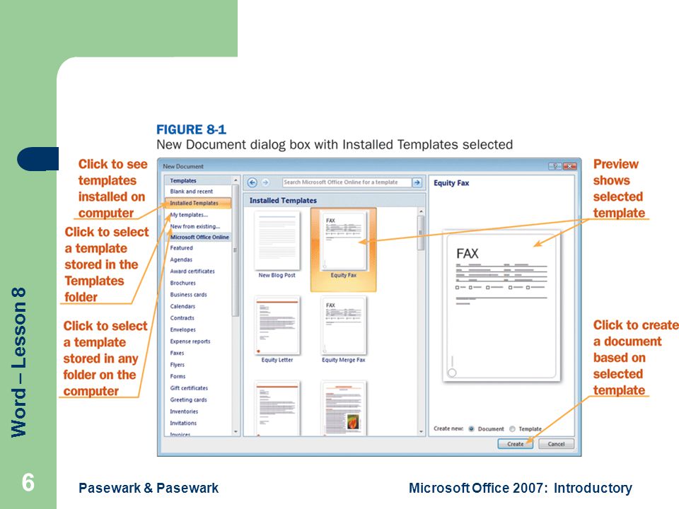 Word – Lesson 8 Pasewark & PasewarkMicrosoft Office 2007: Introductory 6