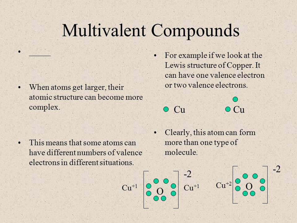 Multivalent Compounds _____ When atoms get larger, their atomic structure can become more complex.