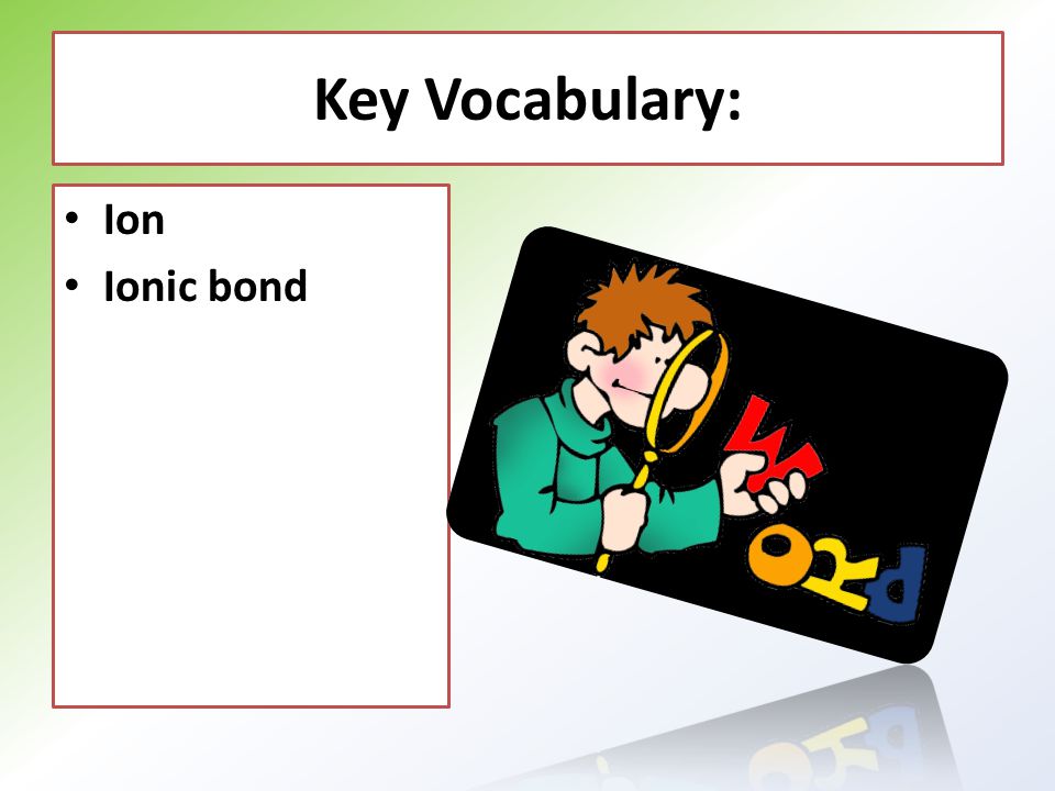 Key Vocabulary: Ion Ionic bond