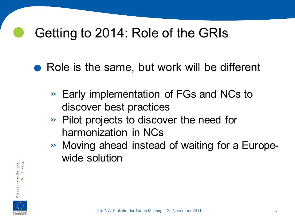 5 GRI NW Stakeholder Group Meeting – 25 November 2011 Getting to 2014: Role of the GRIs.
