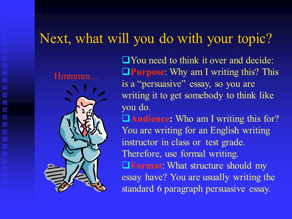 First, you need a topic… You will be a given a prompt or a topic to write about.