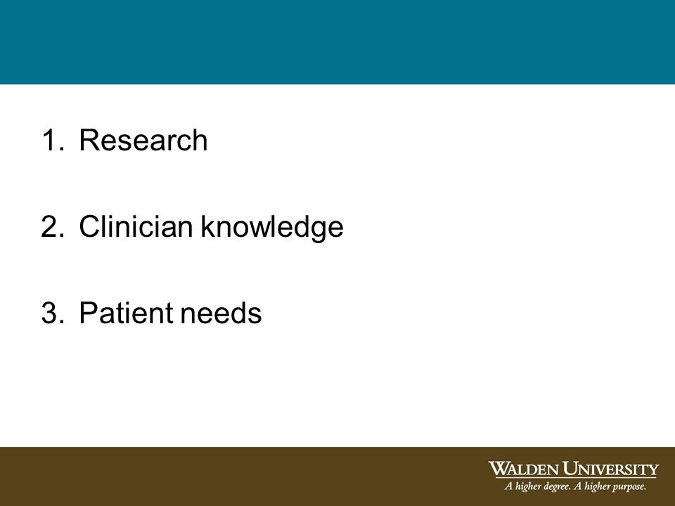 1.Research 2.Clinician knowledge 3.Patient needs