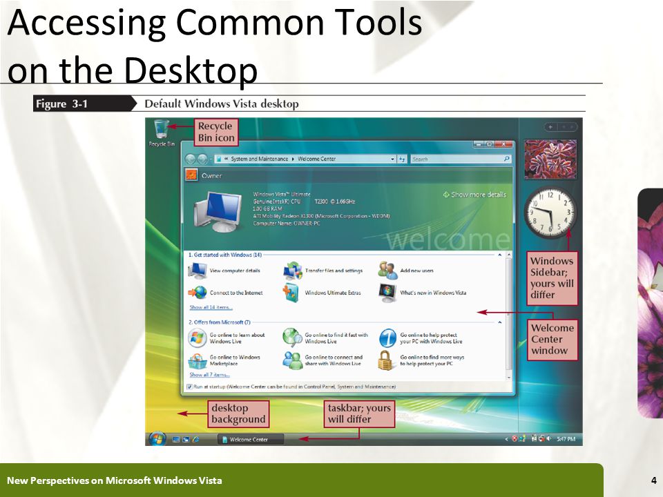 XP Accessing Common Tools on the Desktop New Perspectives on Microsoft Windows Vista4