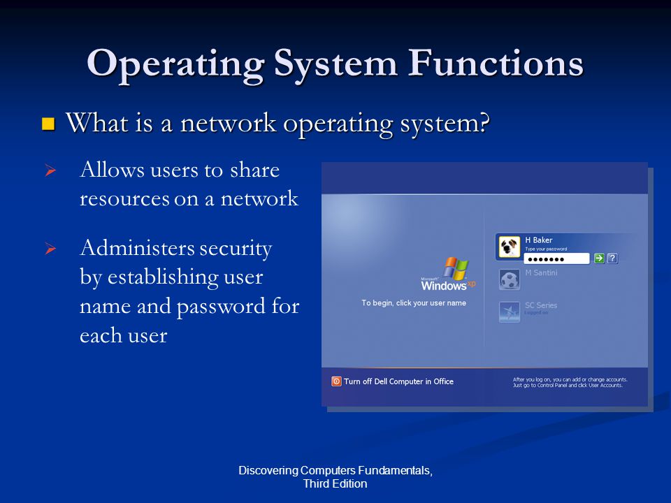 Discovering Computers Fundamentals, Third Edition Operating System Functions What is a network operating system.